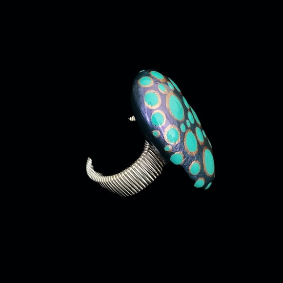 Hand Painted Iridescent Blue Statement Ring. - Picture 4 of 10